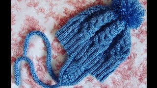 Шапка "Cables "2ч подробный МК для начинающих как связать ушки завязки полый шнурок шапке спицами