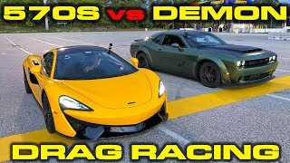 840HP Dodge Demon vs 562HP McLaren 570S Drag Racing 1/4 Mile
