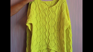 Как связать женский свитер ажурным узором и укорочеными рядами        Pullover for women