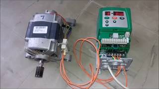 Moteur de lave-linge C.E.SET. CIM 2/55 poussé à 18.000 rpm sur variateur Leroy-Somer Digidrive.