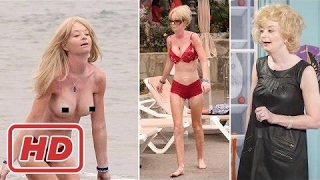 Lauren Harries peels off red lingerie to go topless in holiday snaps