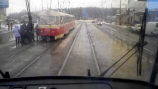 Ukraine Kiev tram route 28/ Украина Киев трамвай 28 полный маршрут 8.12.2016 вид спереди