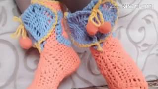 Мастер-класс1часть.Тапочки-сапожки крючком из Кавказской пряжи узором БУКЕТИКИ В КВАДРАТЕ.