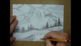 рисуем горы в снегу, рисуем пейзаж