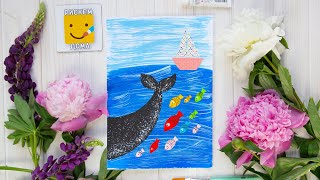 Как нарисовать МОРЕ/ подводный мир/ КИТА/ рыбок