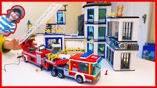 Lego City Police Station and Fire Truck Time Lapse Build