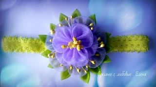Flower Kanzashi Master Class hand made DIY Tutorial Канзаши МК Повязка на голову
