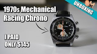 Most Affordable 1970s Racing Mechanical Chronograph? - Vintage Chateau Watch Unboxing
