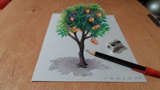 Drawing Tree - How to Draw 3D Mango Tree - Trick Art on Paper
