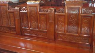 Bộ bàn ghế Âu Á tay thẻ bài, gỗ Hương Vân Nam Phi