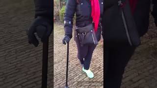 My girlfriend on crutches with a sprained ankle