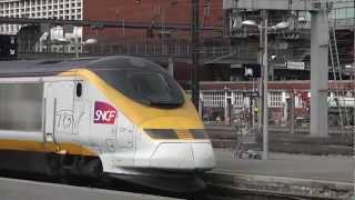 Eurostar Leaving and TGV Arriving at Lille Flandres Station