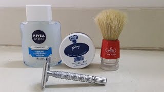 Godrej Shave Round | Rimei Razor | Omega Boar | Nivea Lotion