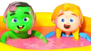 KIDS FALL IN A SLIME POOL ❤ PLAY DOH CARTOONS FOR KIDS