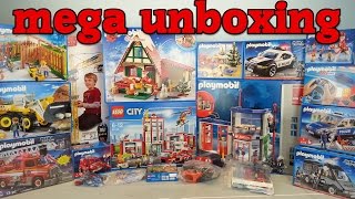 mega unboxing 3 Spielzeug auspacken Playmobil Lego Feuerwehr Polizei