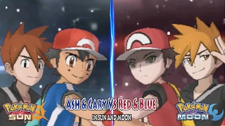 Pokemon Sun and Moon: Trainer Ash Kalos & Trainer Gary Vs Trainer Red & Trainer Blue