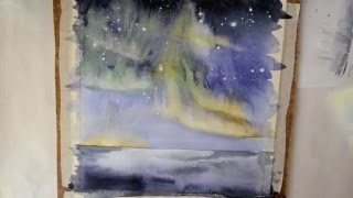 Мастер класс #3 Картина акварелью. Северное сияние.