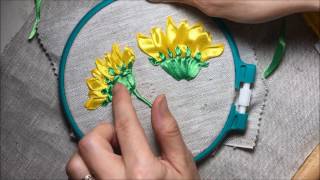 Подсолнух вышитый лентами (бутон) / Sunflower embroidered ribbons (Bud)