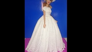 Одежда для куклы крючком. Платье свадебное- бальное 2 часть