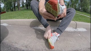 Sexy Blonde Sockless Skateboarding in Nike Tavas!