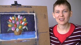 Правополушарное рисование. Рисуем букет тюльпанов
