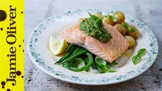Pan-fried Salmon & Pesto Veg | Jamie Oliver