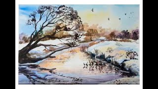 Как нарисовать весну акварелью. Рисунок весна. How to draw a spring landscape watercolor.