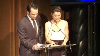 Keri Russell and Matthew Rhys present the first award at the 2014 Writers Guild Awards