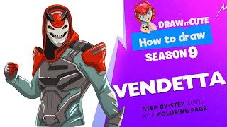 How to draw Vendetta | Fortnite season 9 step-by-step drawing tutorial with coloring page