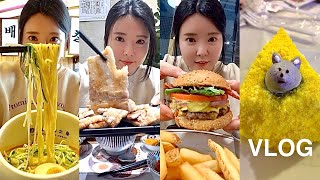 먹방 브이로그 : 균형있는 폭식 (도레도레 치즈케이크, 수제 햄버거, 삼겹살 정식, 탄탄면, 된장국, 감자튀김) MUKBANG VLOG