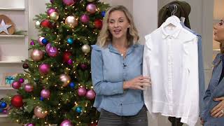 Side Stitch Peplum Ruffle Button-Front Long-Sleeve Top on QVC