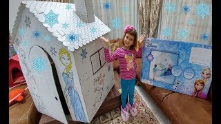 KARLAR ÜLKESİ ELSA KARTON OYUN EVİ, KARTON OYUN EVİMİZ BAHÇEDE BOZULDU