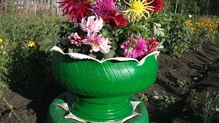 Веселые клумбы из покрышек. Клумбы из шин
