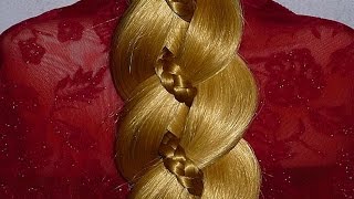 Коса из 4 прядей.ПОДРОБНО.Причёски для средних,длинных волос на каждый день:в школу, на работу
