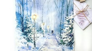 Видео урок рисования акварелью "Зима. Вечер. Тишина" (Превью)