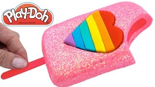 Play Doh Frozen! Make Rainbow Heart Glitter Ice Cream with Play Dough Clay * RainbowLearning