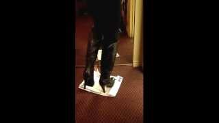 Yana black leather otk high heel boots trampling and crushing #13