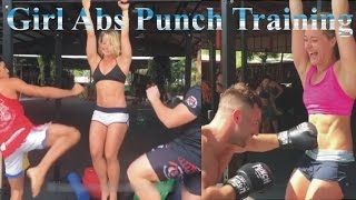 Girl abs punch training with Belly punching