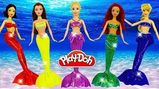 DIY Making Play Doh Mermaid Dresses with Glitter for Disney Princesses