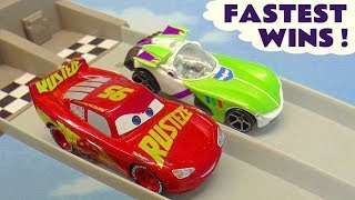 Cars 3 McQueen vs Hot Wheels Toy Story 4 Buzz and DC Comics Justice League Fastest Wins