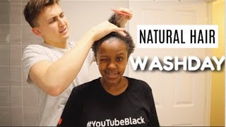 BOYFRIEND DOES MY NATURAL HAIR WASHDAY ROUTINE !