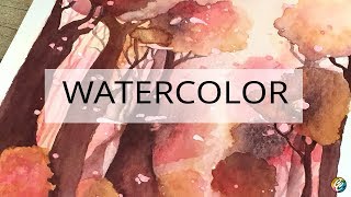 watercolor painting:  pink forest