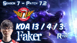 SKT T1 Faker RYZE vs CORKI Mid - Patch 7.2 KR Ranked