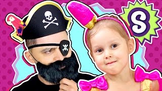 ПИРАТЫ Добрый Пират стал Шопкинсом Помадка  Злой Продавец Shopkins Меняет на Бороду Очки и Корону