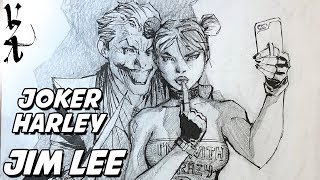 Jim Lee drawing Joker and Harley Quinn