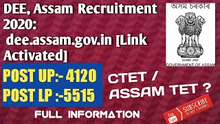 DEE, Assam Recruitment 2020: Apply Online for LP UP Teacher