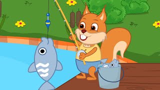 Famille d'Écureuil - Pêcher Sur Une Canne à Pêche Vidéos Animé 2020 en Français 13+