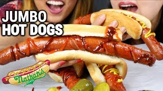 ASMR EATING JUMBO HOT DOGS *BIG BITES* MUKBANG