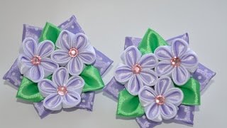 Сиреневые бантики канзаши - МК / Purple ribbons kanzashi - DIY