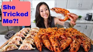 NUCLEAR SHRIMP NOODLES + DUMPLINGS | MUKBANG | Eating Show